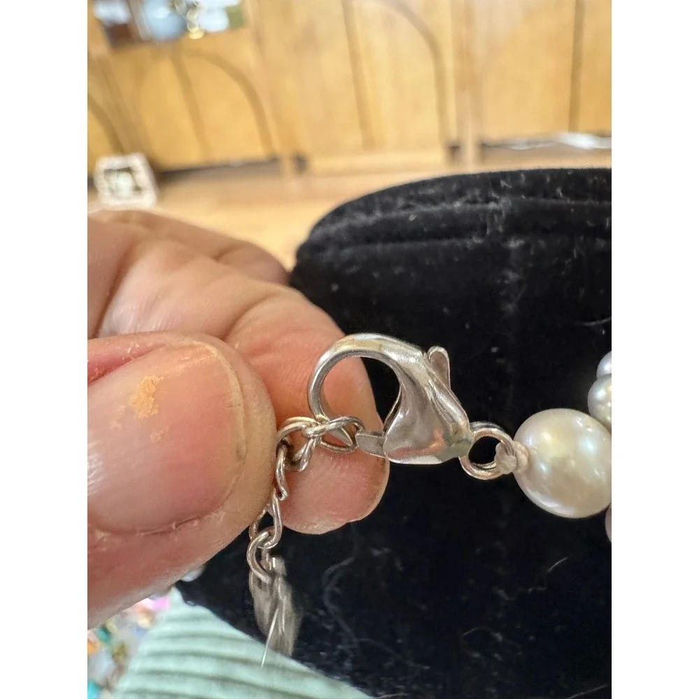 Lucas Lameth‎ Gray Pearl Necklace 925 Silver Clasp Multi Strand Statement